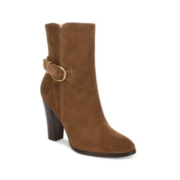 VERONICA BEARD Shoes - VERONICA BEARD Womens Brown Notched Viv Almond Leather Heeled Boots 6 M